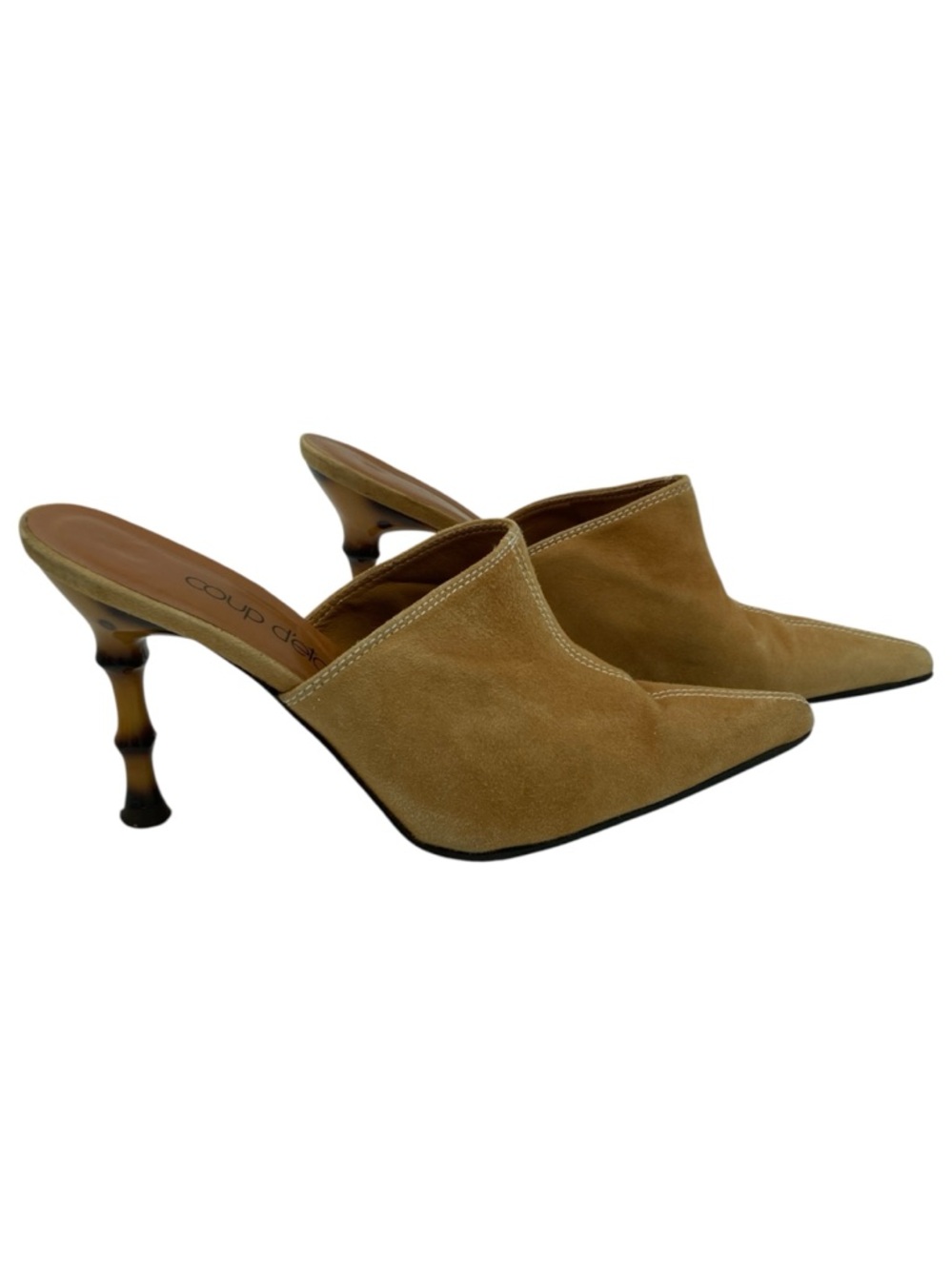 Vintage Coup d'etat Suede Pointy Toe Statement Heel Mules